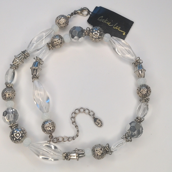 Y2K Cookie Lee Crystal Beaded Necklace Silver Faceted Glass Deadstock NWT - Picture 3 of 8